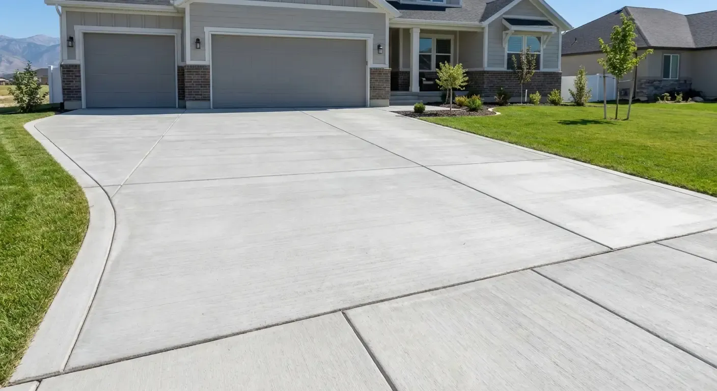 Concrete driveway with professional broom finish