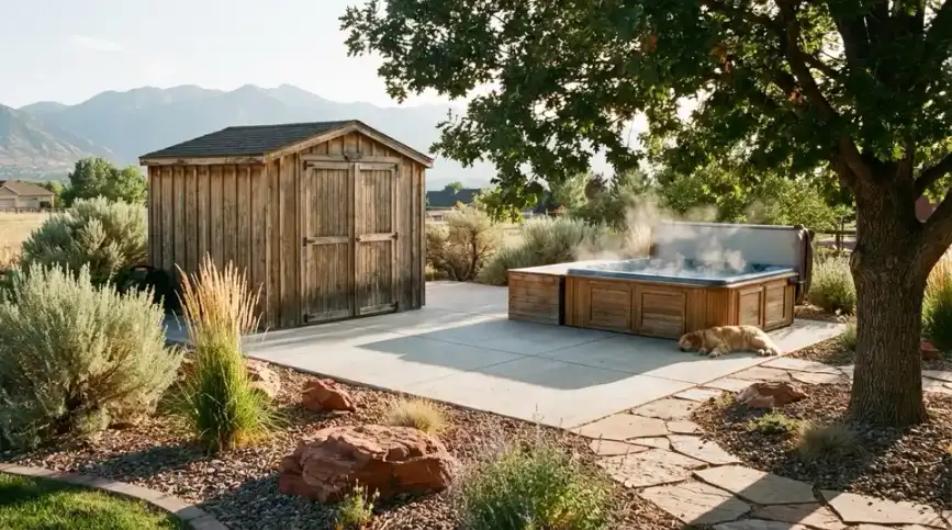 Rhode Concrete Final Shed & Hot Tub Pads