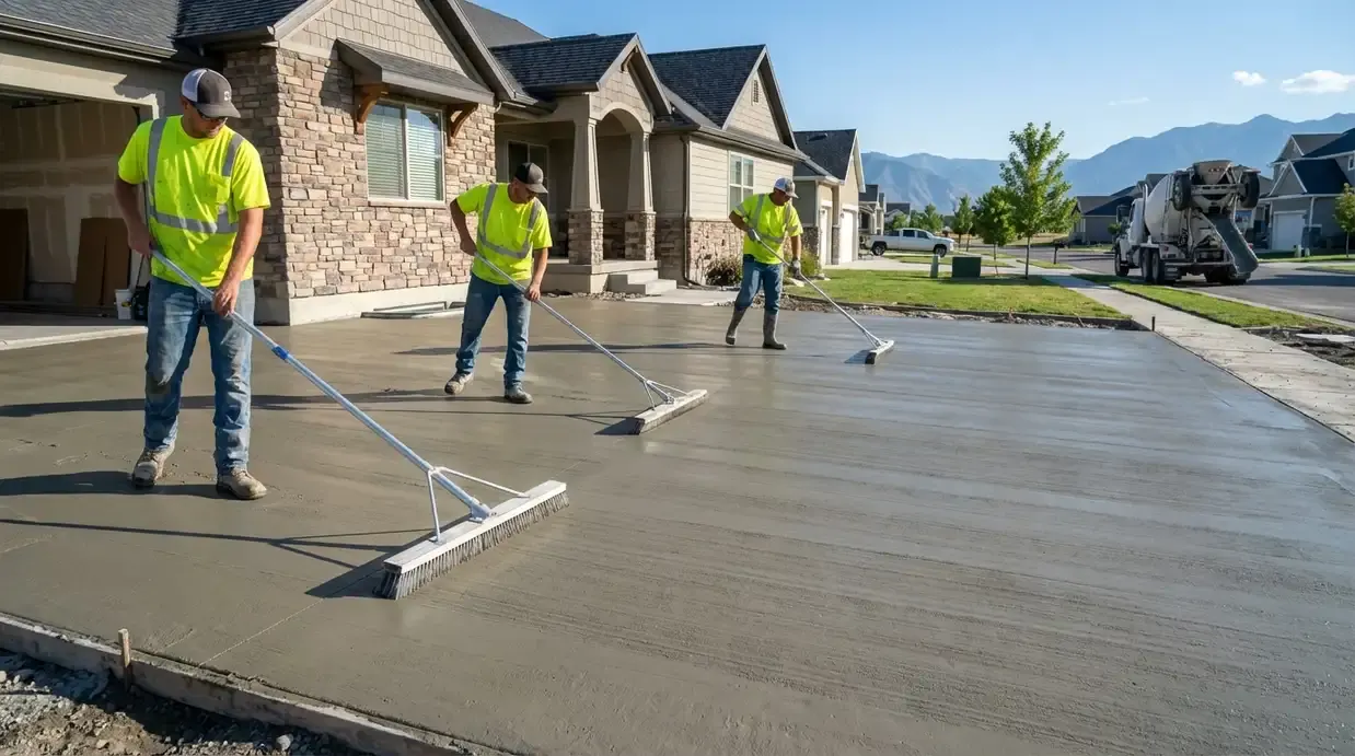 Broom finish concrete work in Utah County