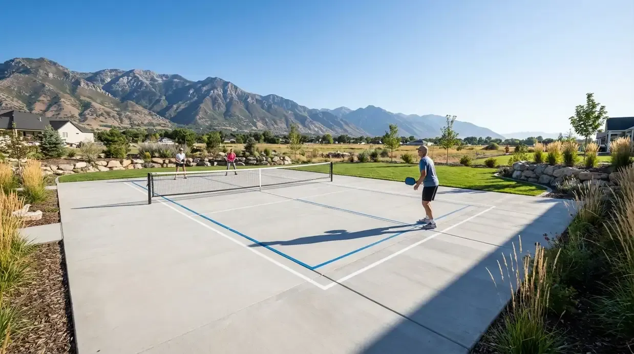 Residential sport court surface and net
